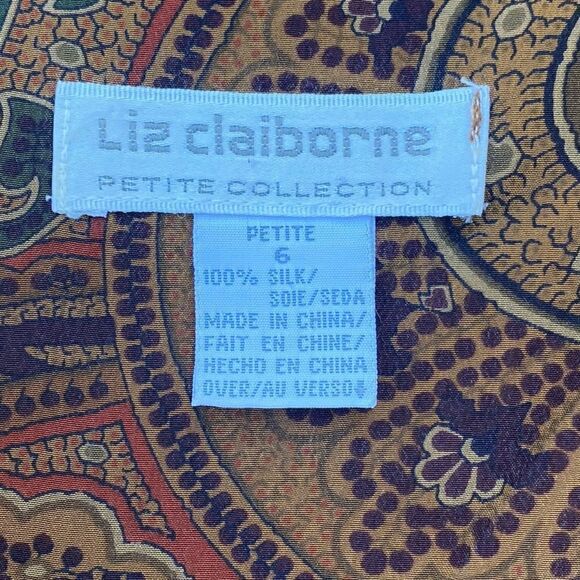 Liz Claiborne Brown Paisley Print Blouse. Size 6 Petite. Excellent Condition! - Picture 3 of 4